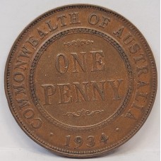 AUSTRALIA 1934 . ONE 1 PENNY . ENGLISH DIE